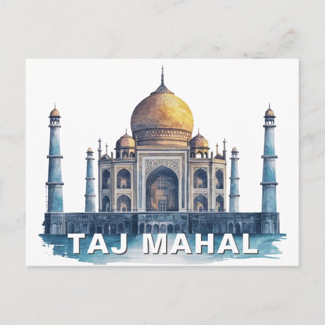 Taj Mahal Indien Akvarell Ikoniskt Monument Vykort (Framsida)