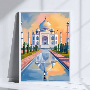 Taj Mahal Indien Resa Målning Poster