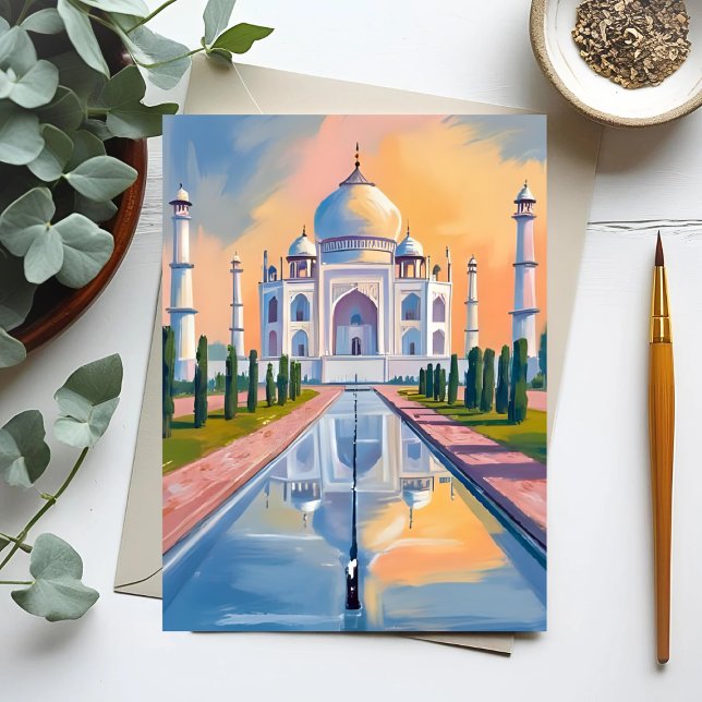 Taj Mahal Indien Resa Målning Vykort (Skapare uppladdad)
