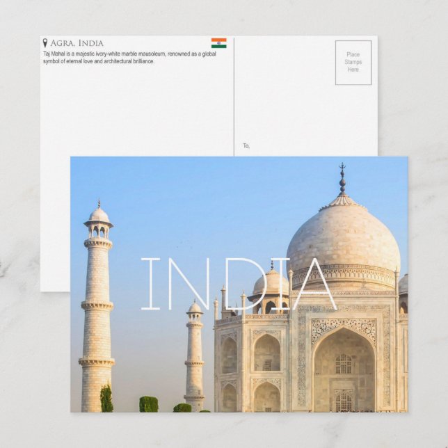 Taj Mahal, Indien Reseskickkort Vykort (Fram/baksida)
