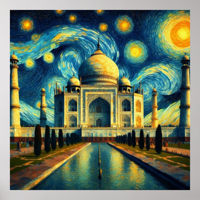 Taj Mahal Indien Stjärnklar Natt Poster (Framsidan)