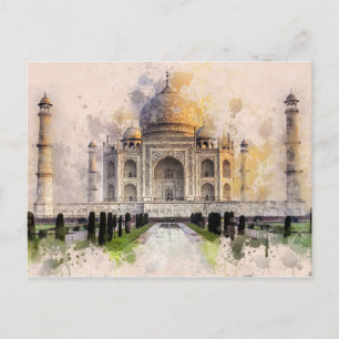 Taj Mahal - Indien - vintage för vykort för vatten