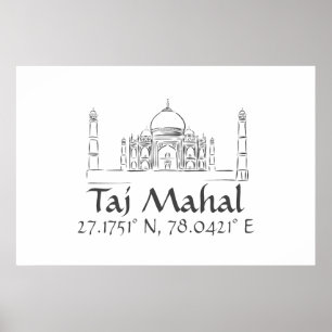 Taj Mahal Latitude Longitud Poster