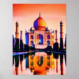 Taj Mahal mot en solnedgång i Himlar Poster