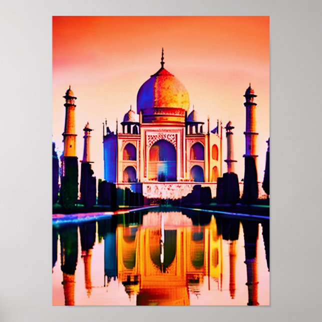 Taj Mahal mot en solnedgång i Himlar Poster (Framsidan)
