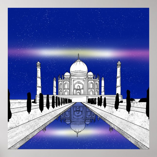 Taj Mahal Seven Wonders illustration Poster (Framsidan)