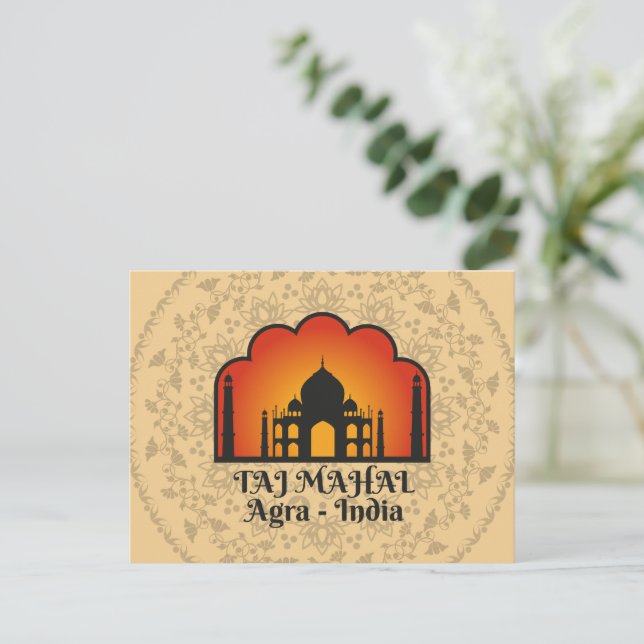 Taj Mahal Silhouette Floral Mandala Vykort (Stående Fram)