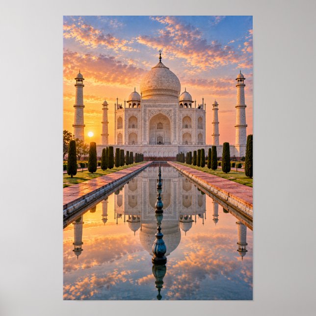 Taj Mahal Solnedgångsreflektion Indien Väggkonst (Framsidan)