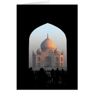 Taj Mahal tänder av fotoet för gryningIndien OBS Kort