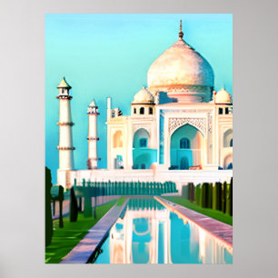 Taj Mahal under gryningen Himlar Poster