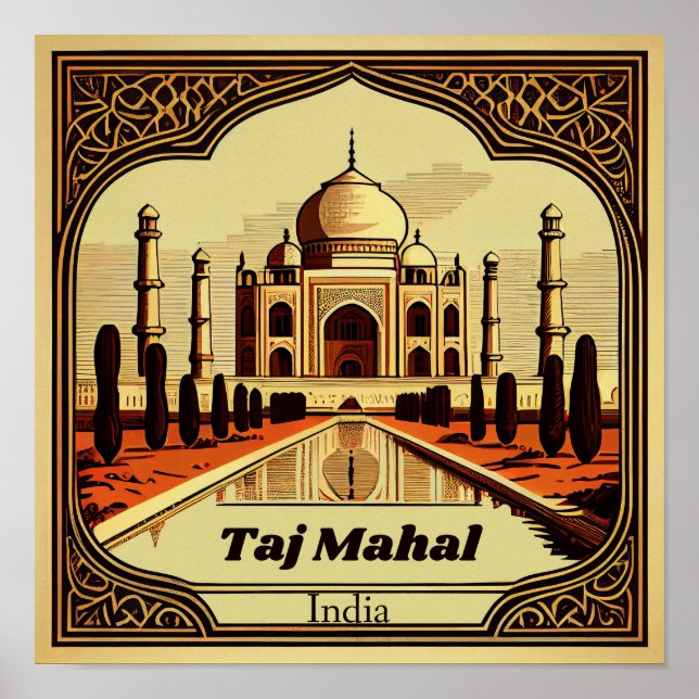 Taj Mahal Vintage Square Poster (Framsidan)