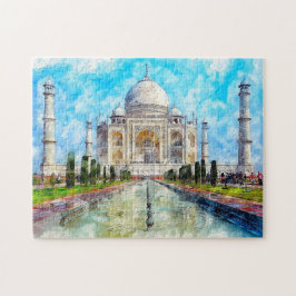 Taj Mahal Watercolor Painting Pussel