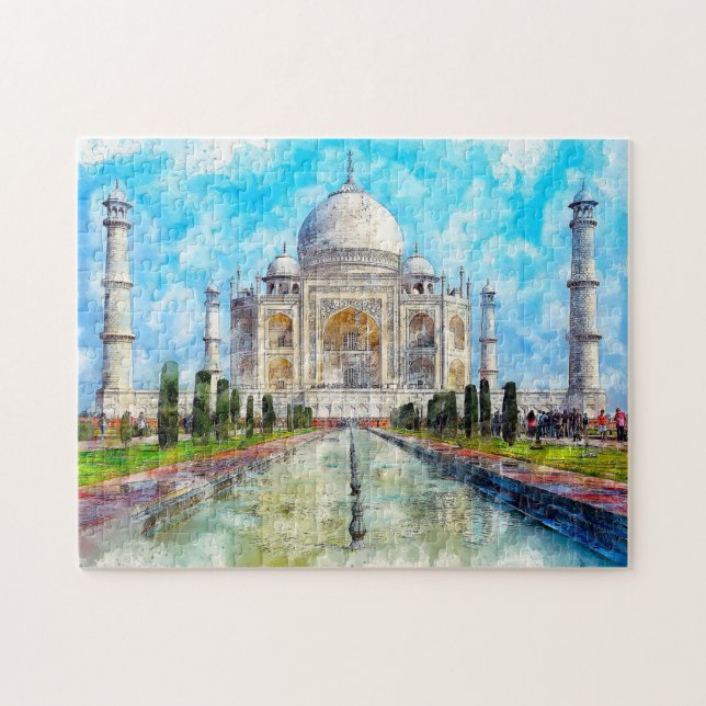 Taj Mahal Watercolor Painting Pussel (Horisontell)