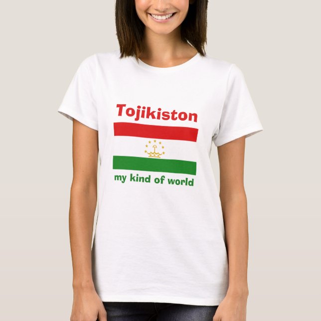 Tajikistan Flagga + Karta + Text T-Shirt (Framsida)