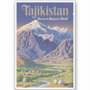 Tajikistan Landskapsillustration Resa Konst Retro Klistermärken