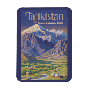 Tajikistan Landskapsillustration Resa Konst Retro Magnet