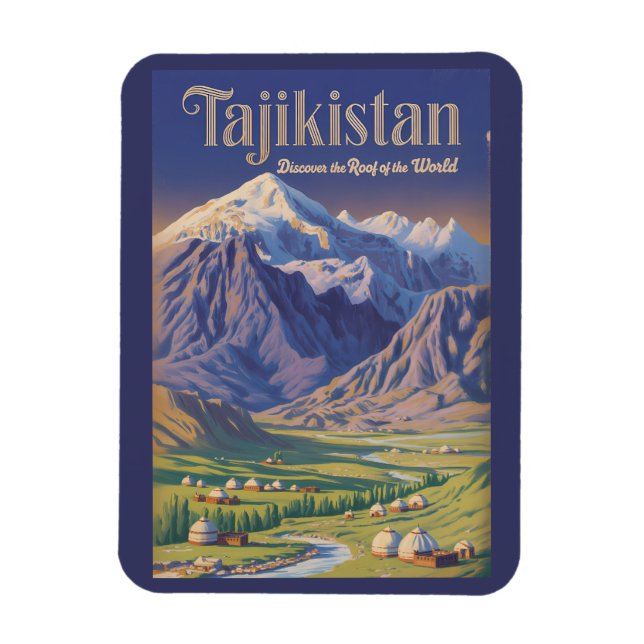 Tajikistan Landskapsillustration Resa Konst Retro Magnet (Vertikal)