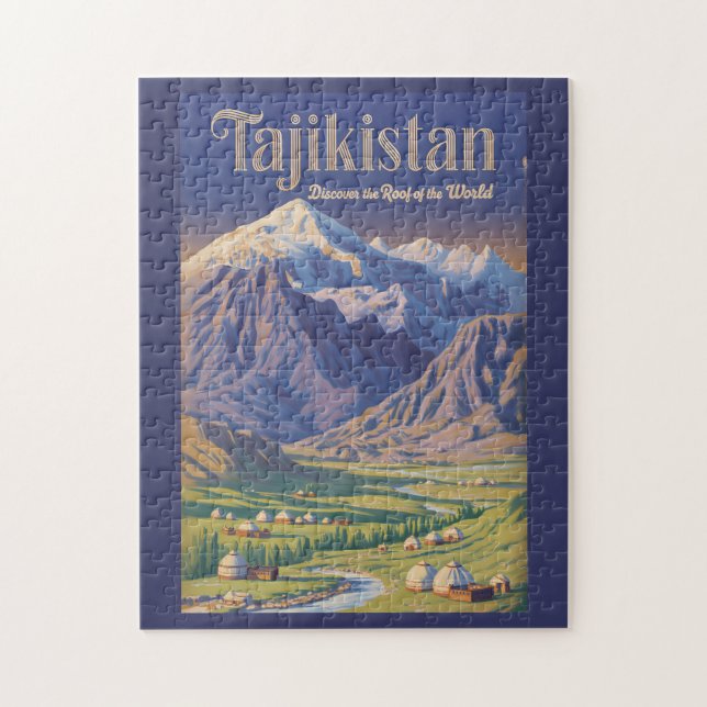 Tajikistan Landskapsillustration Resa Konst Retro Pussel (Vertikal)