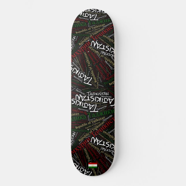 Tajikistan National Pride Wordcloud Skateboard (Framsida)