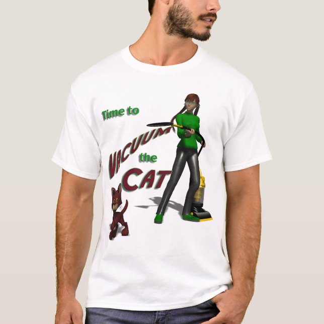 Tajma för att dammsuga katten t-shirt (Framsida)