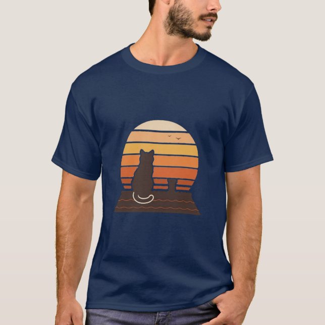 Tak Cat Retro Solnedgång Siluett Tröja (Framsida)