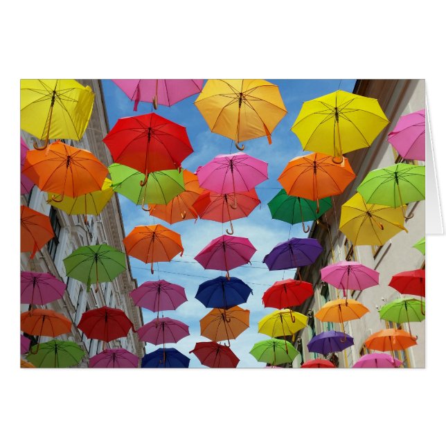 Tak i paraplyer hälsningskort (Framsidan Horizontal)