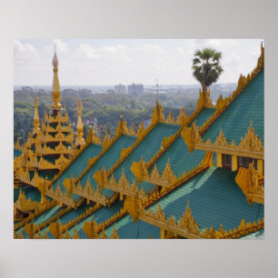 Tak på Shwedagon-pagoden, Yangon, Myanmar Poster