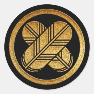 Takanoha Kamon i Guld Seal Runt Klistermärke