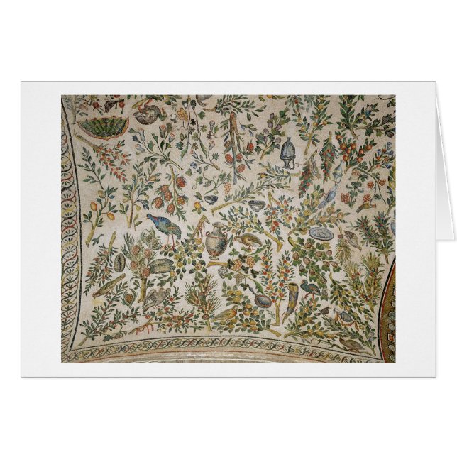 Takdekoration med blommor och fåglar (mosaiken) hälsningskort (Framsidan Horizontal)