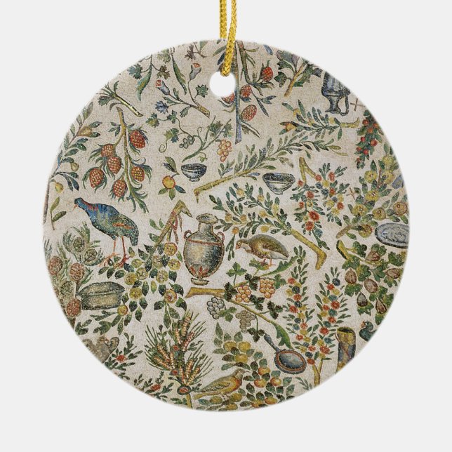 Takdekoration med blommor och fåglar (mosaiken) julgransprydnad keramik (Framsidan)