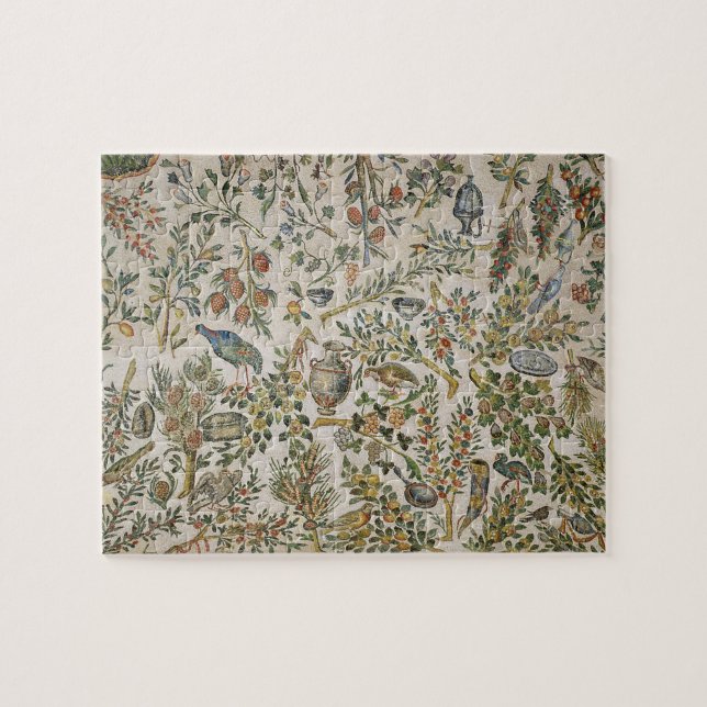 Takdekoration med blommor och fåglar (mosaiken) pussel (Horisontell)