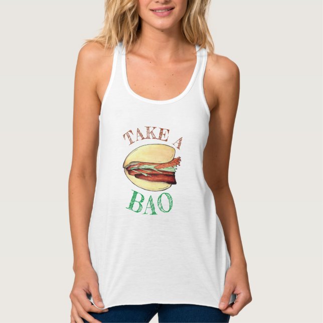 TAKE A BAO Gris Belly Bun China Taiwanese Food Linne Med Racerback (Framsida)