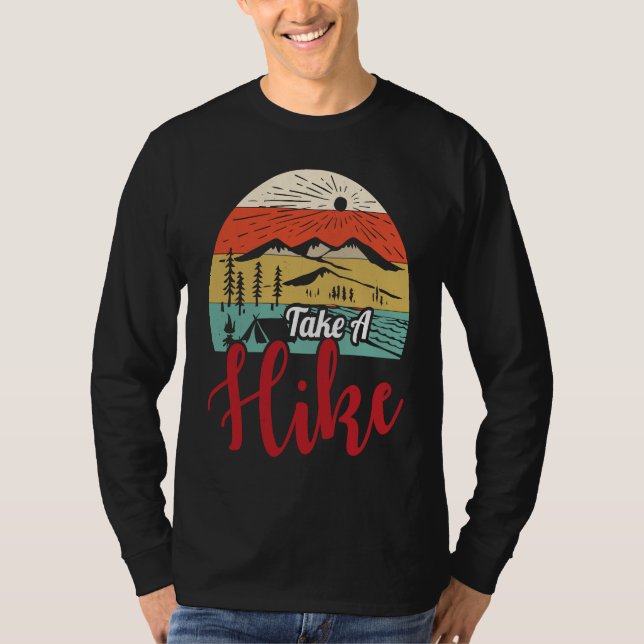 Take A Hike  Retro Hiker Outdoor Mountain Nature H T Shirt (Framsida)