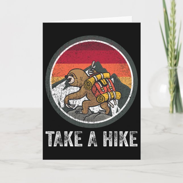 Take A Hike Retro Hiker Sloth Hiking Trekking Fun  Kort (Framsida)