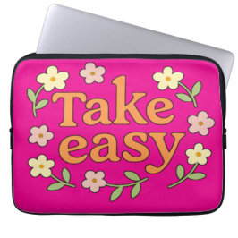 Take Easy: Positive Retro Floral Illustration Laptop Fodral