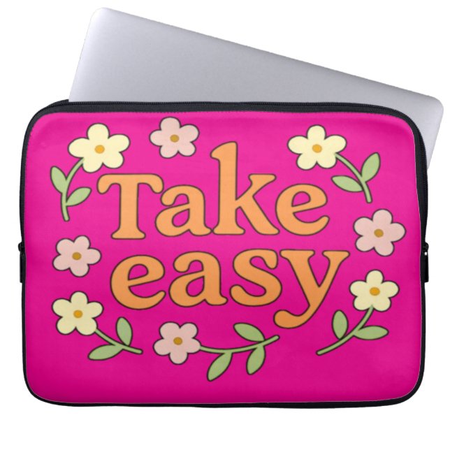 Take Easy: Positive Retro Floral Illustration Laptop Fodral (Framsidan)