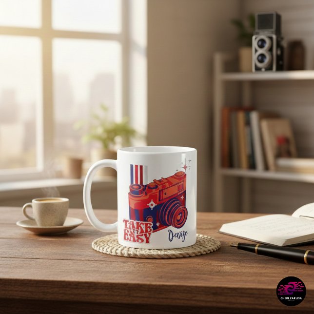 Take It Easy Retro-kamera Kaffemugg (A cozy retro vibe for every photographer—your new favorite camera mug.)