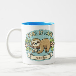 Take It Easy Sloth Custom Name  Två-Tonad Mugg