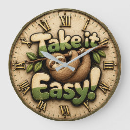 Take It Easy Sloth Funny Stor Klocka
