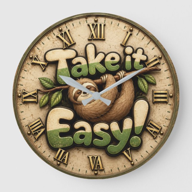 Take It Easy Sloth  Funny Stor Klocka (Framsida)