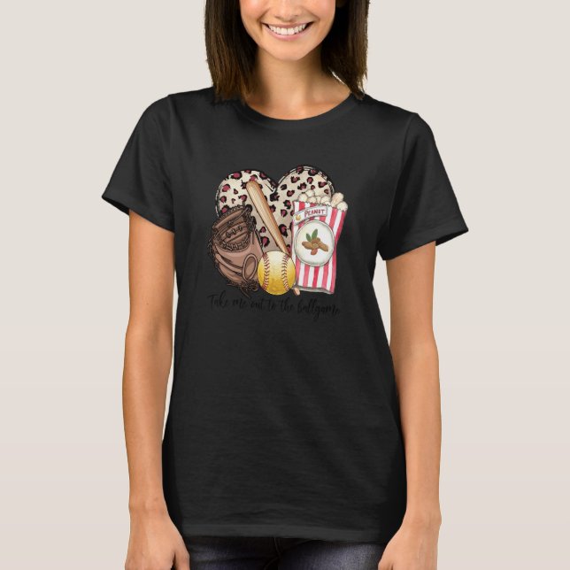Take Me Out To The Ball Game Leopard Heart Basebal T Shirt (Framsida)