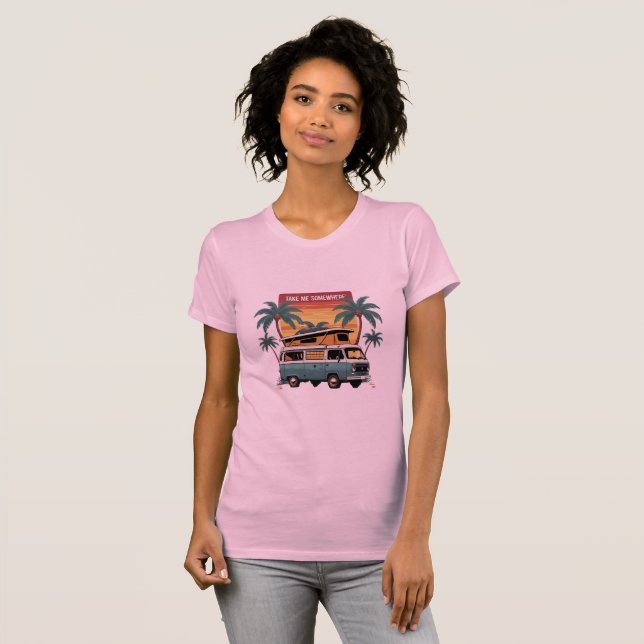 Take Me Somewhere – Retro Van Life Women's T-Shirt (Hel framsida)