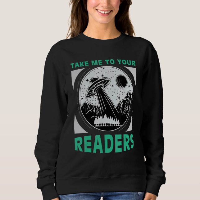 Take Me to Your Readers Alien Reading Book Nerd Sp T Shirt (Framsida)