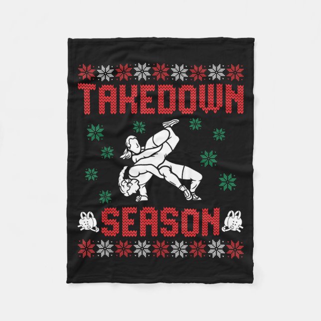 Takedown Season Girls Wrestling Ugly Sweater Chris Fleecefilt (Framsidan)