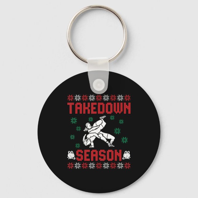 Takedown Season Girls Wrestling Ugly Sweater Chris Nyckelring (Framsida)