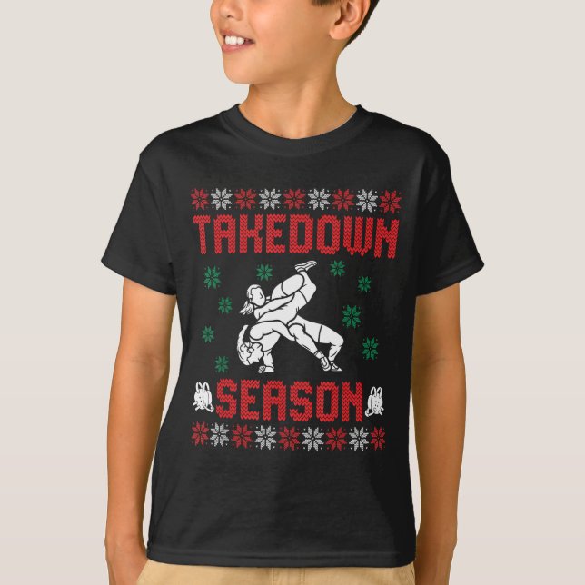 Takedown Season Girls Wrestling Ugly Sweater Chris T Shirt (Framsida)
