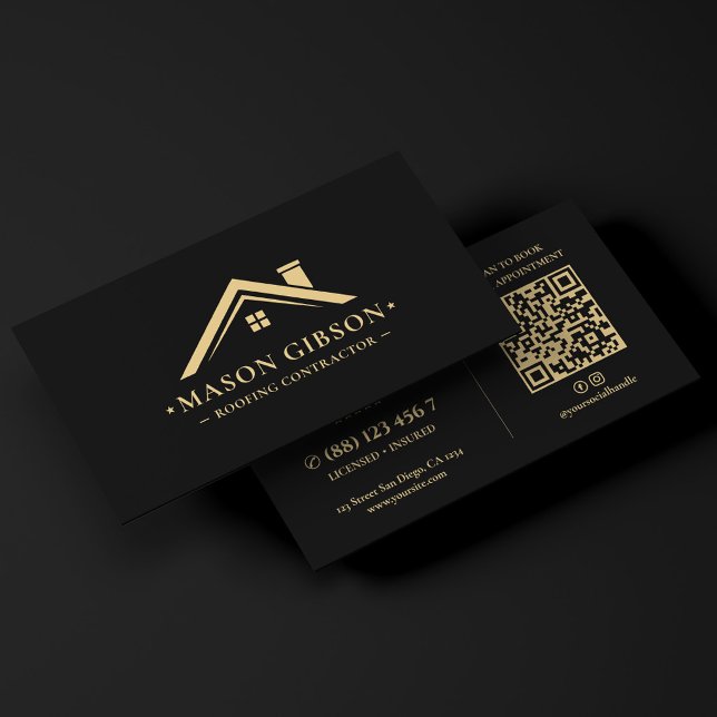 Takentreprenör Takläggare Logotyp Svart Modern Visitkort (Roofing Contractor Roofer Logo Black Modern Business Card
)