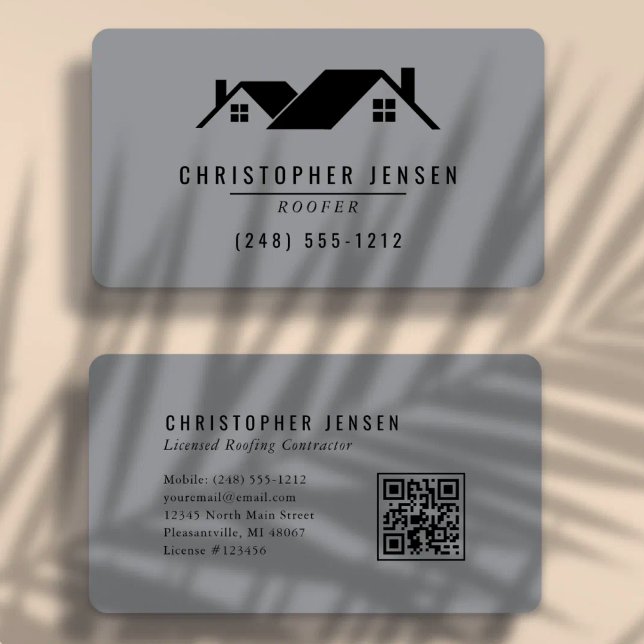 Takläggare QR-kod Grå Svart Rundad Visitkort (Skapare uppladdad)