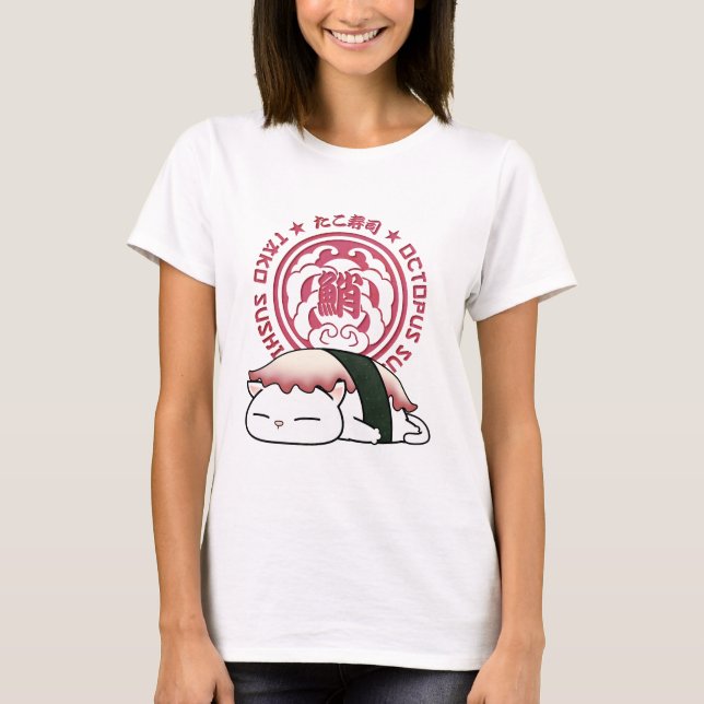 Tako Octopus Sushi Cat T Shirt (Framsida)