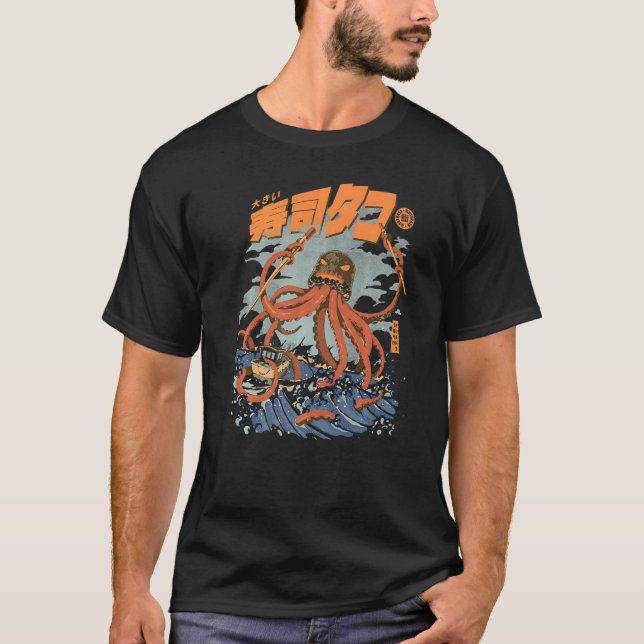 Tako Sushi Attack Octopus Kaiju Seafood Squid Wave T Shirt (Framsida)